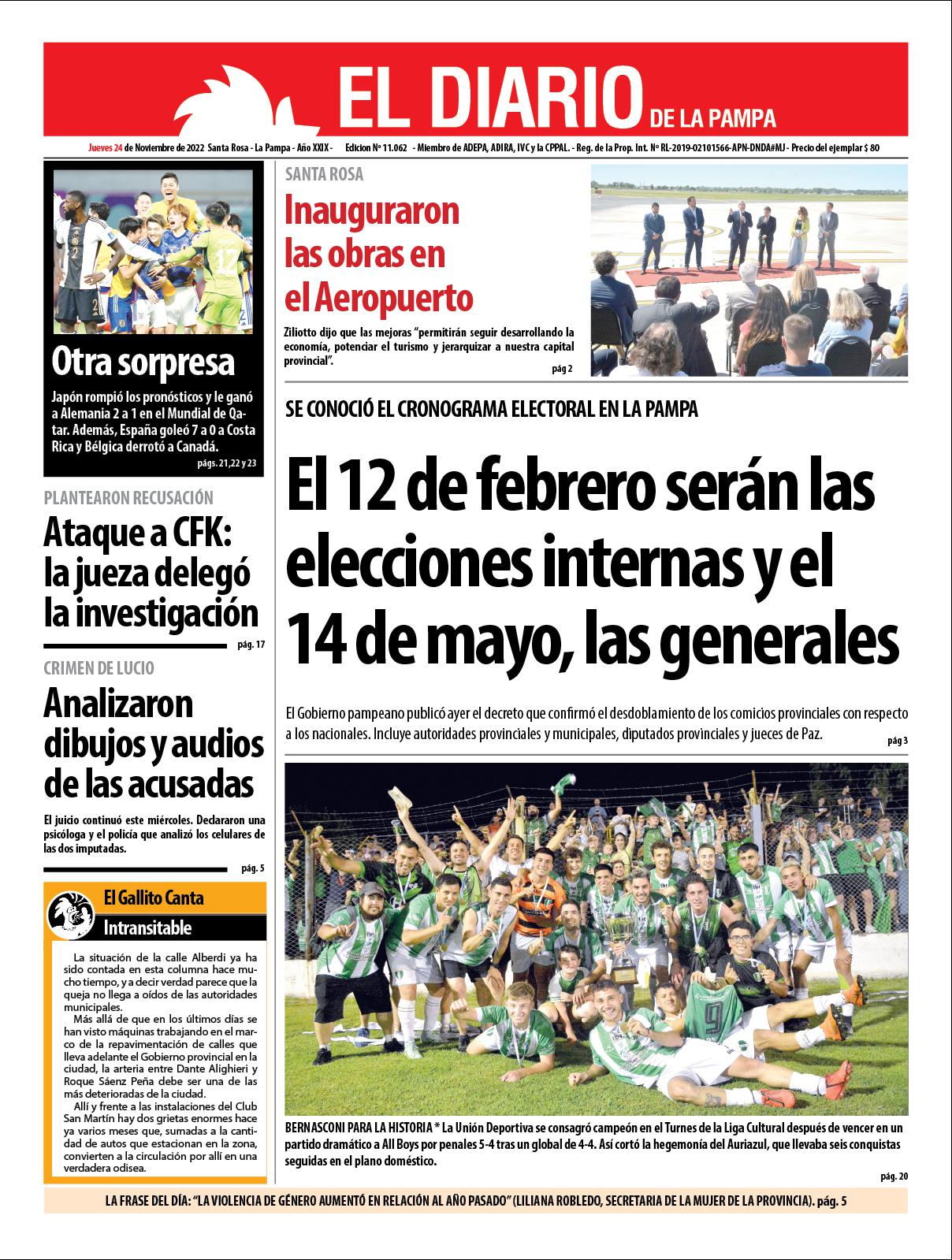 Tapa del diacutea jueves 24 de noviembre de 2022